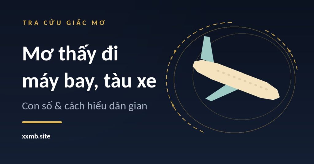 Máy bay màu kem bay lên trong vòng tròn vàng trên nền xanh đen, minh hoạ giấc mơ về di chuyển
